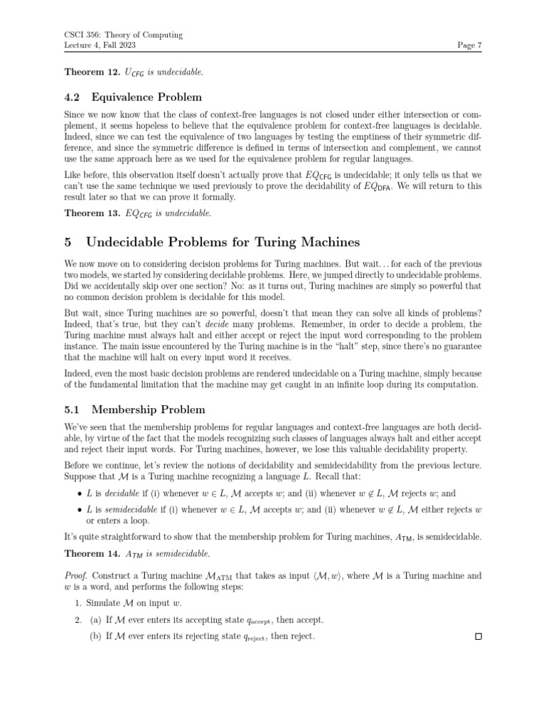 Semidecidable Problems in Turing Machines | PDF | Logic | Applied ...