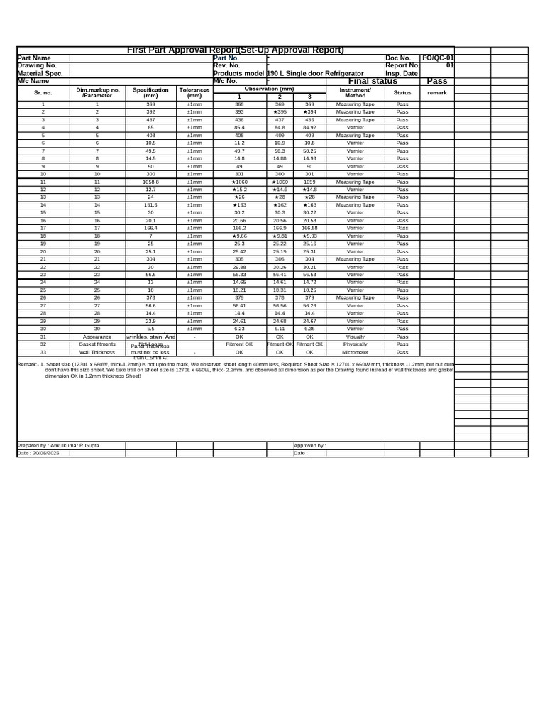 First Part Approval Report Summary | PDF