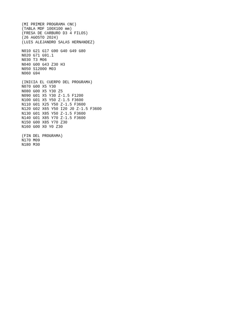 Mi Primer Programa Cnc | PDF