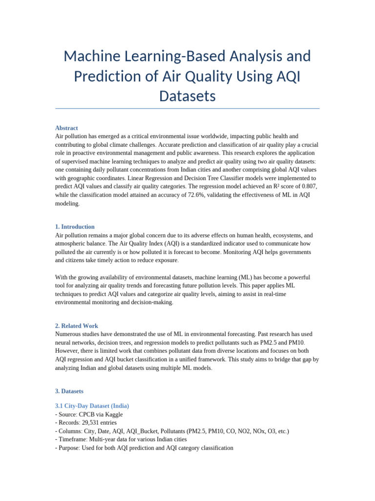 ML Analysis of Air Quality Prediction | PDF | Machine Learning ...