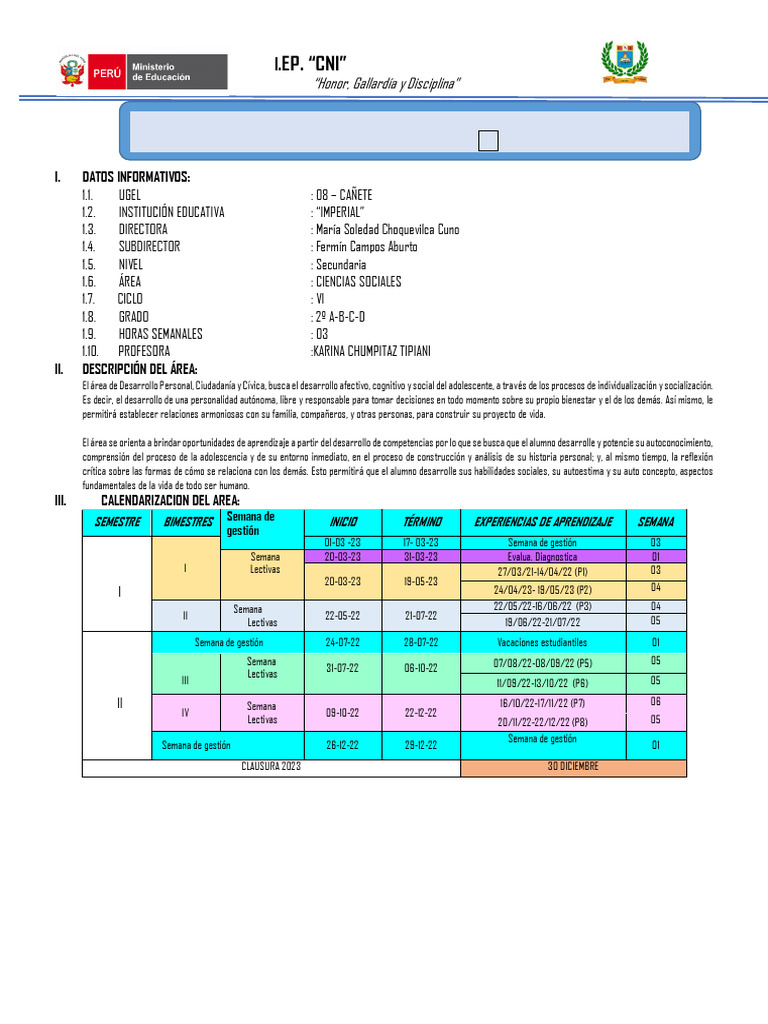 Programación Anual de Desarrollo Personal 2023 | PDF | Las emociones ...