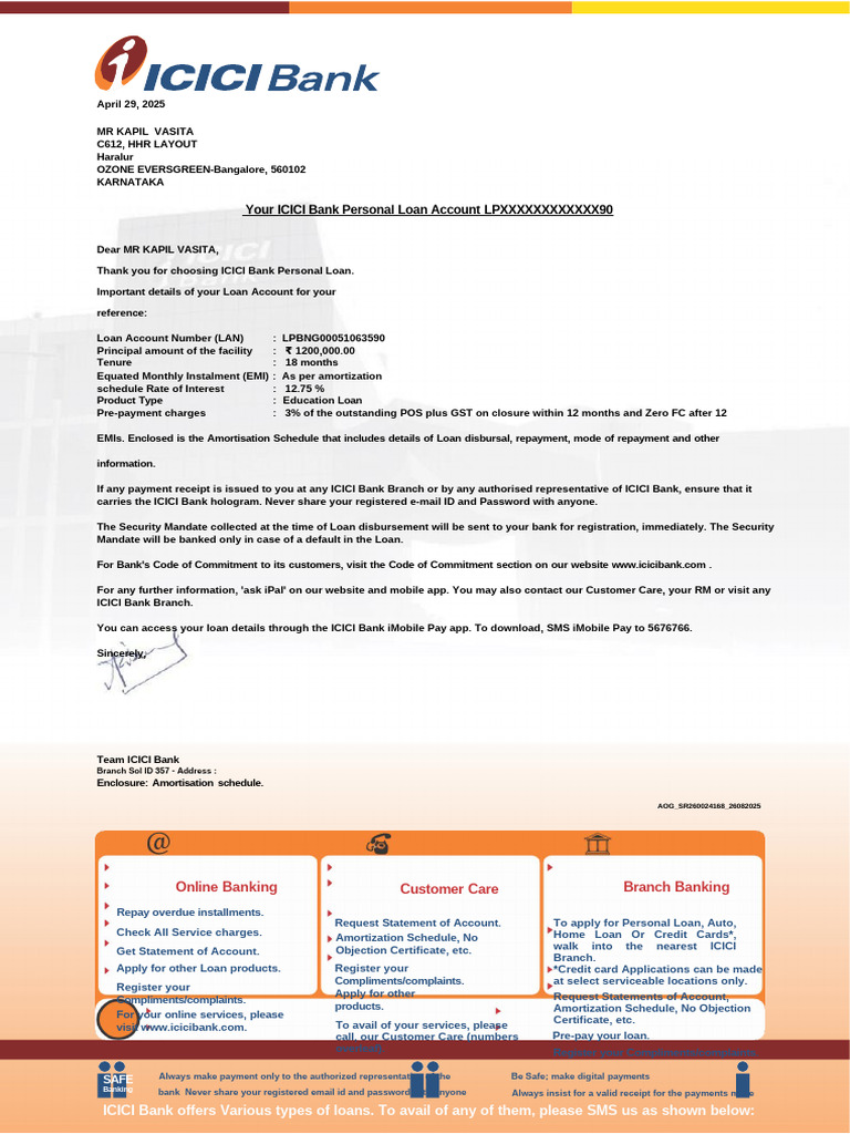 ICICI Bank Personal Loan Statement | PDF | Loans | Banks