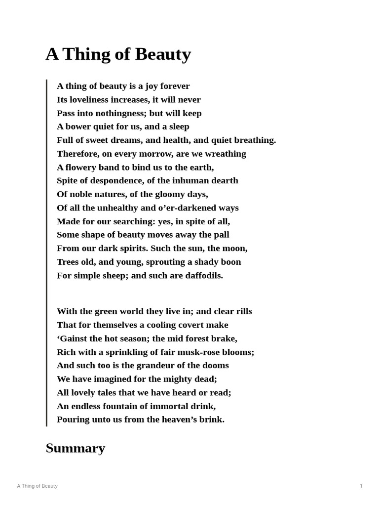 Keats on the Enduring Nature of Beauty | PDF | John Keats | Poetry