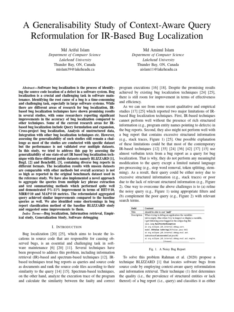 Context-Aware Query Reformulation in Bug Localization | PDF | Software ...
