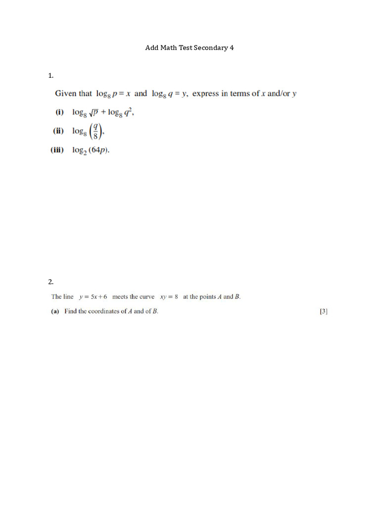 Add Math Test Secondary 4 | PDF