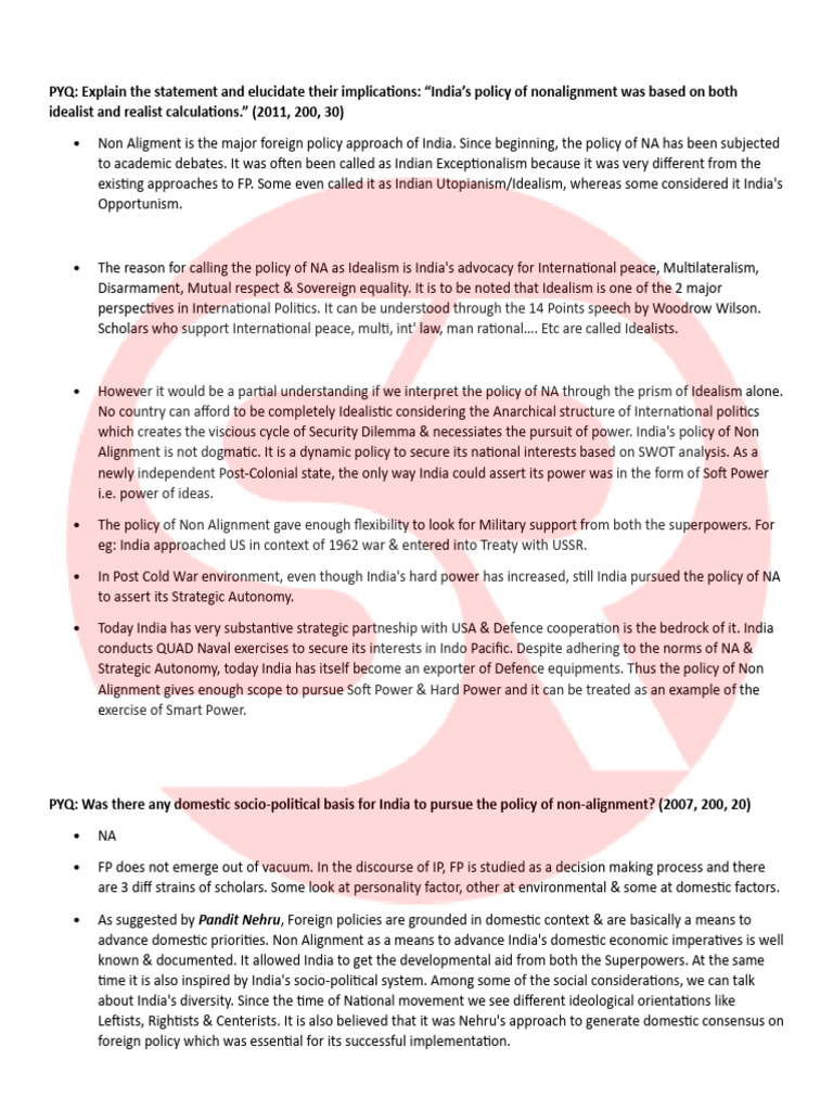 India's Non-Alignment Policy Explained | PDF | Non Aligned Movement ...