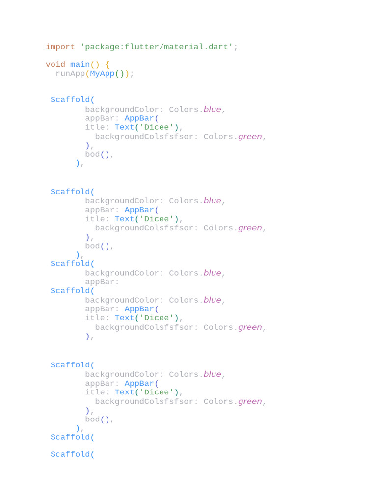 Flutter Dicee App Code Example | PDF | Scaffolding | Bamboo