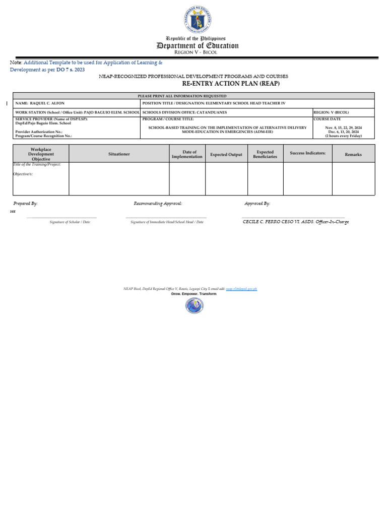 NEAP Professional Development REAP Template | PDF