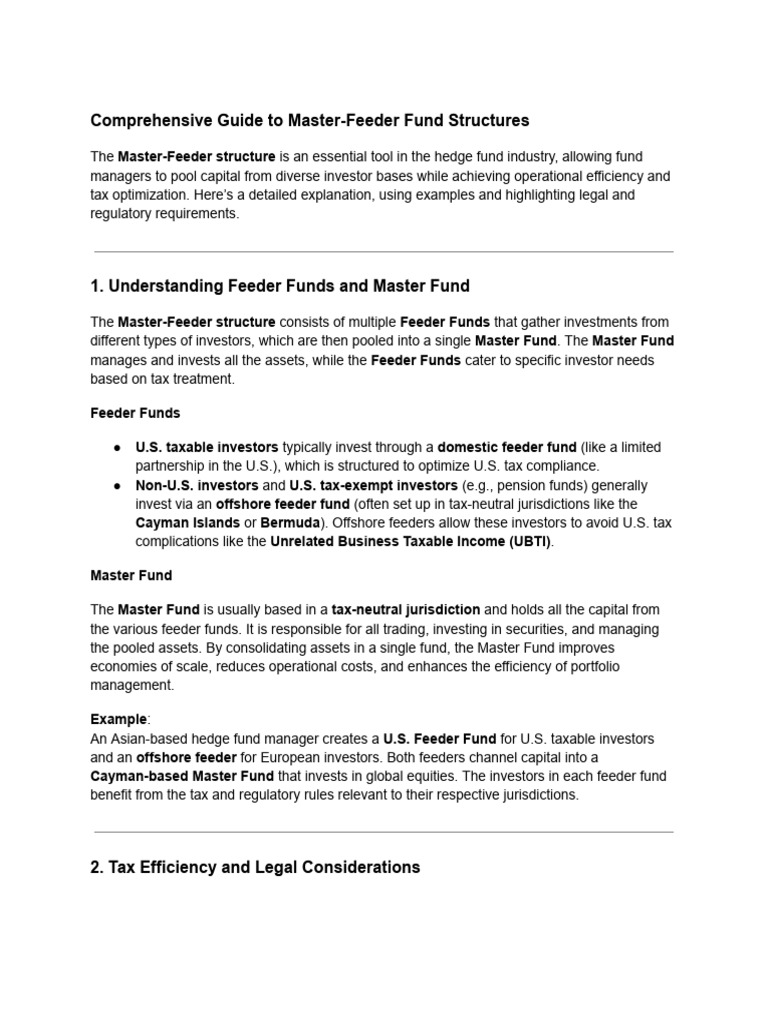 Comprehensive Guide To Master-Feeder Fund Structures | PDF | Hedge Fund |  Taxes