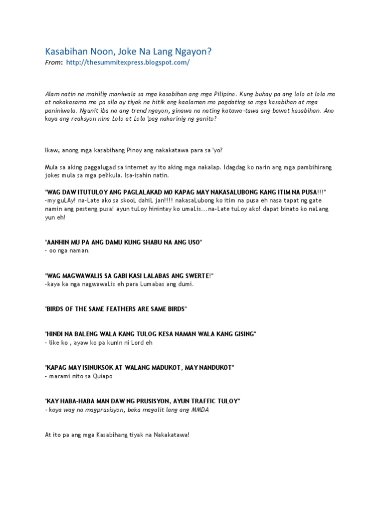 Kasabihan Noon, Joke Na Lang Ngayon | PDF, image size:768x1024