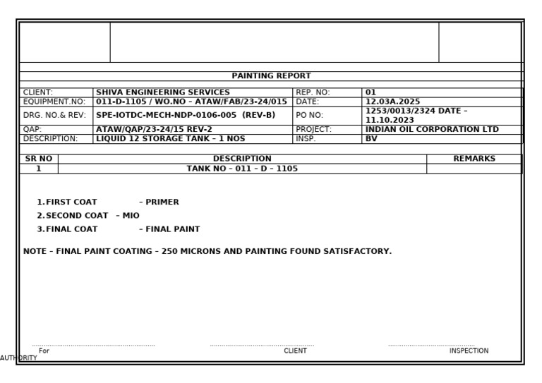 Painting Report for Liquid Storage Tank | PDF