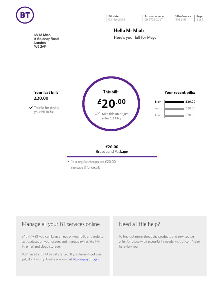 May 2025 BT Bill for Mr. Miah | PDF | Computing | Service Industries