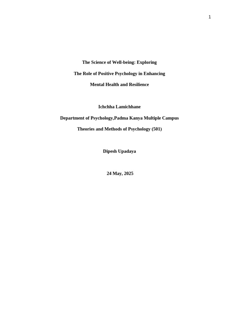 Positive Psychology and Mental Resilience | PDF | Positive Psychology ...
