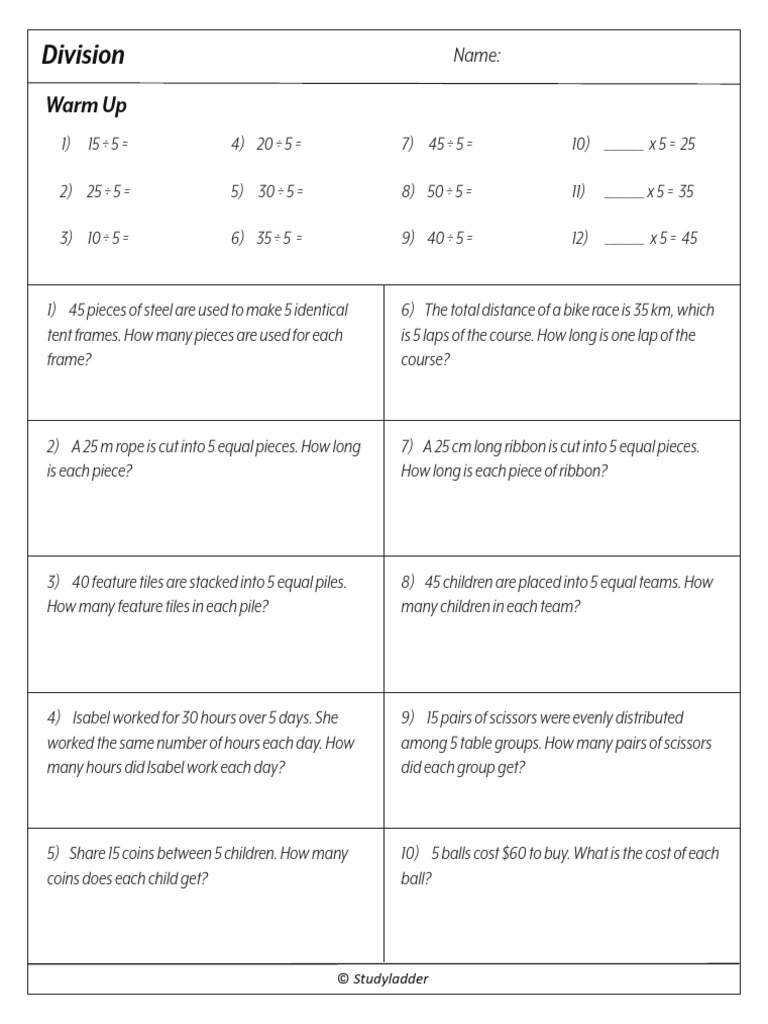 Studyladder+ +dividing+by+5+ (Problem+Solving) | PDF