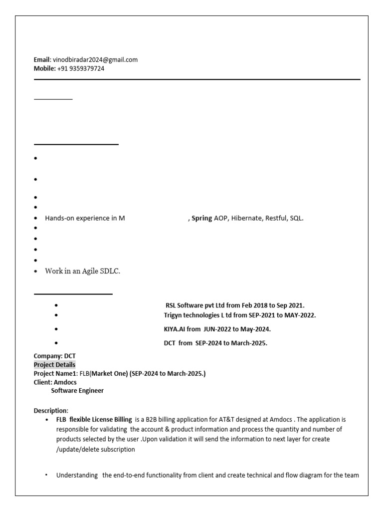 Vinod Biradar: IT Professional Profile | PDF | Spring Framework ...