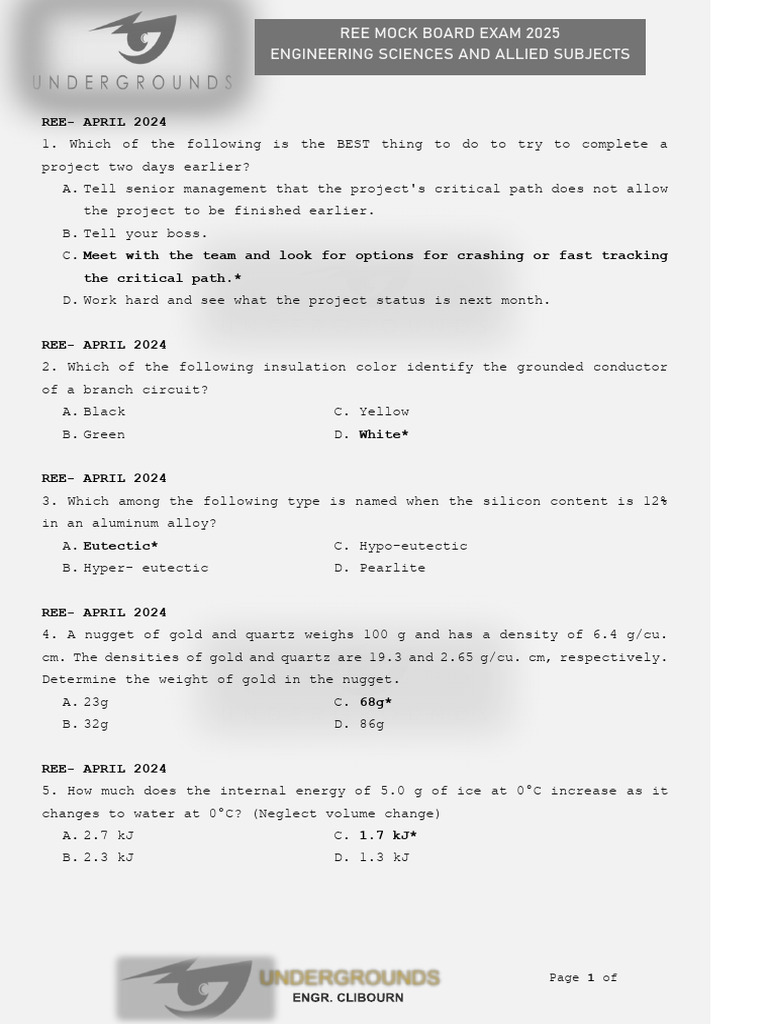 REE Mock Board Exam 2025 Questions | PDF | Young's Modulus | Mechanics
