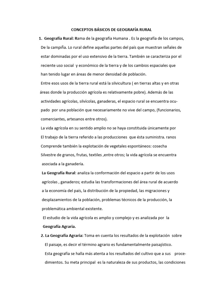 Conceptos Básicos de Geografía Rural | PDF | Agricultura | Área rural