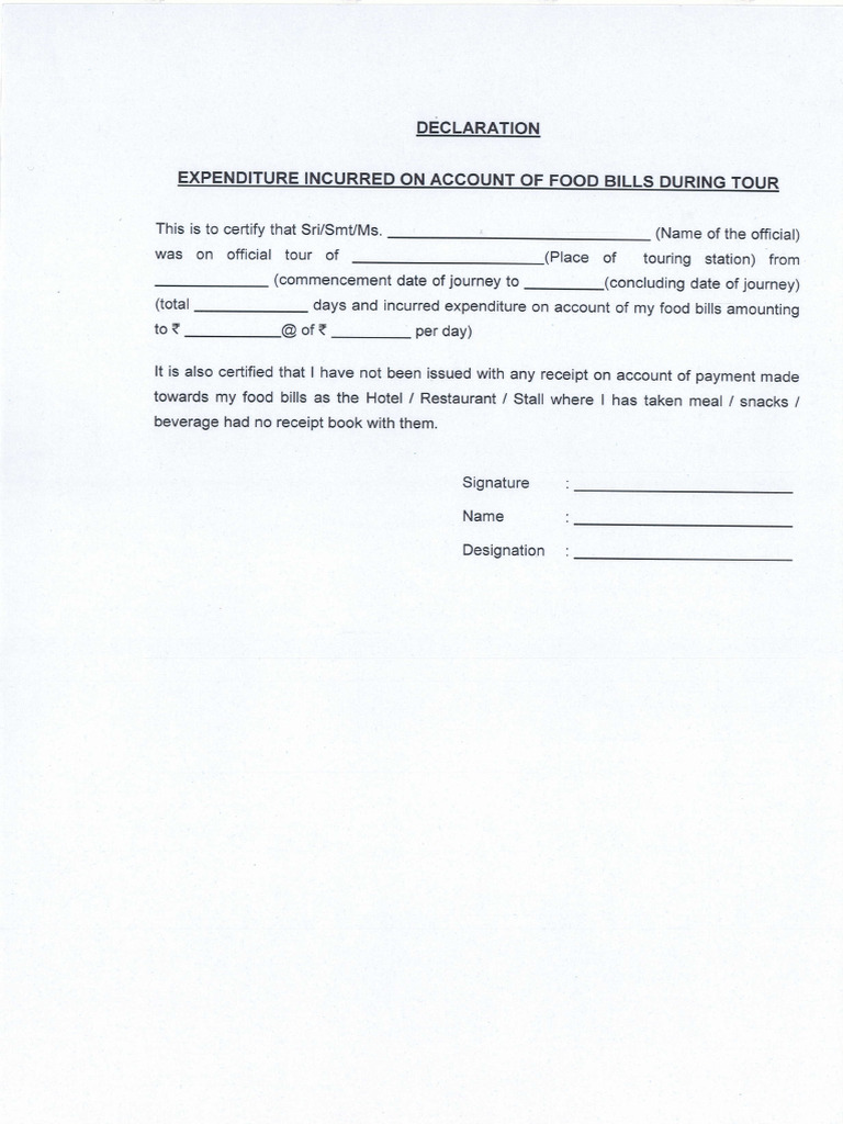 Food Bills Declaration | PDF