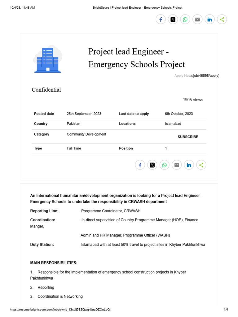 Project Lead Engineer - Emergency Schools | PDF | Non Governmental ...