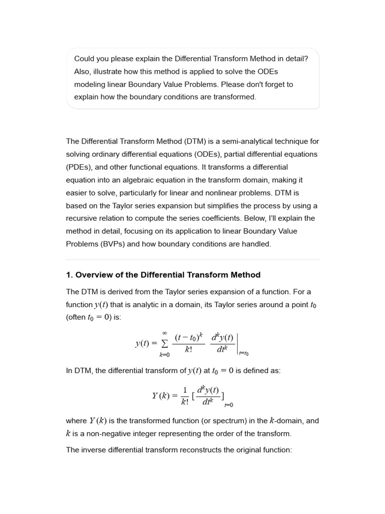 Differential Transform Method for BVPs | PDF | Differential Equations ...