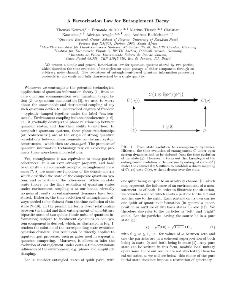 Evolution Equation For Quantum Entanglement 3x6i16hoay | PDF | Quantum ...