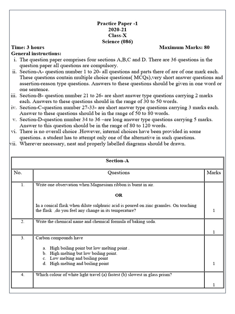 Class 10 Science Practice Paper 2020-21 | PDF | Cellular Respiration ...