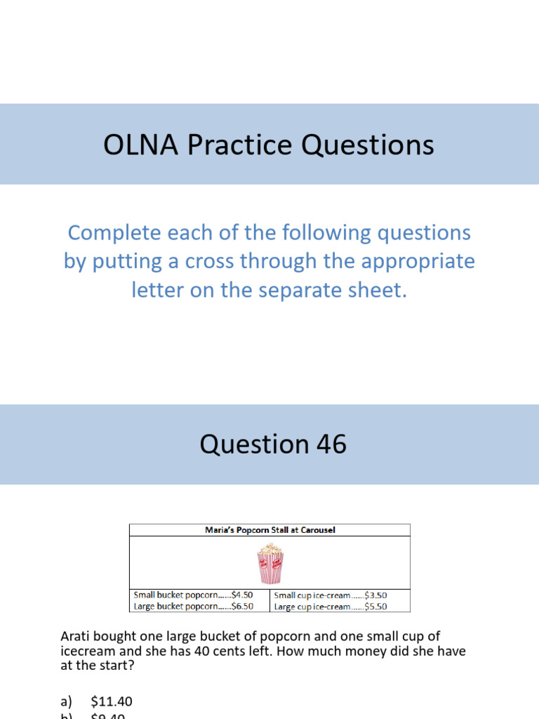 OLNA Numeracy Practice Questions | PDF