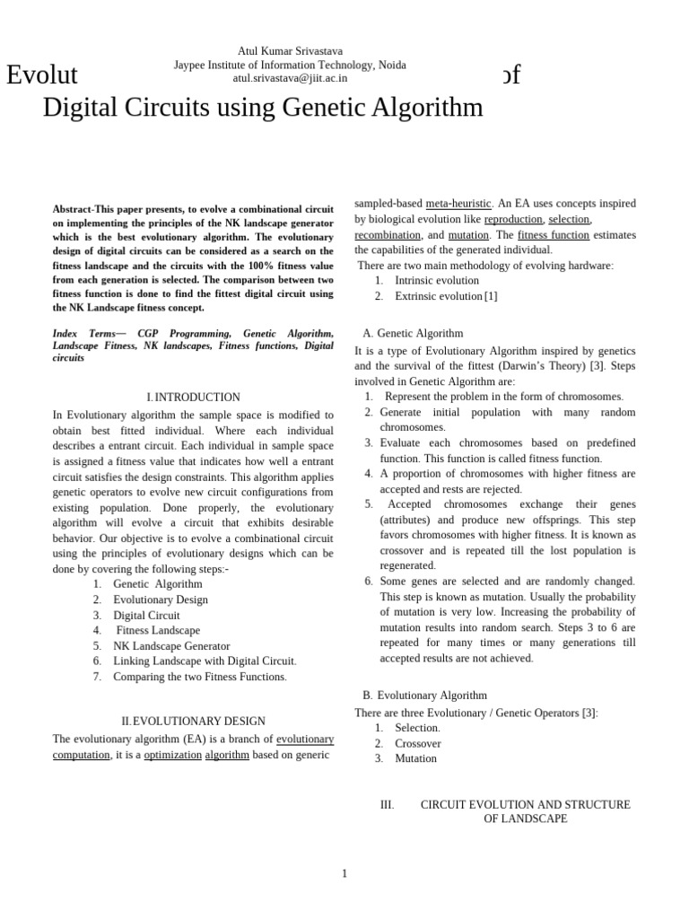 Evolving Digital Circuits via NK Landscapes | PDF | Evolution | Fitness ...
