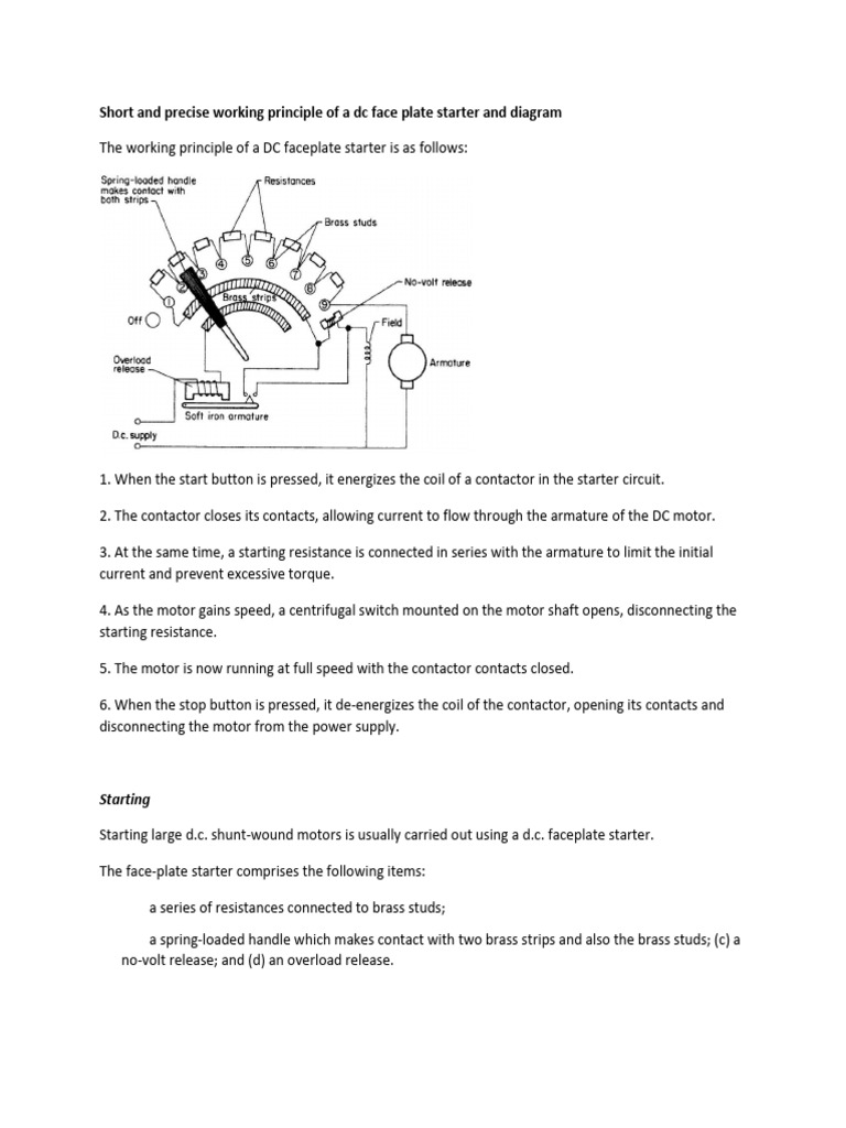 DC Faceplate Starter Working Principle | PDF | Electric Motor ...