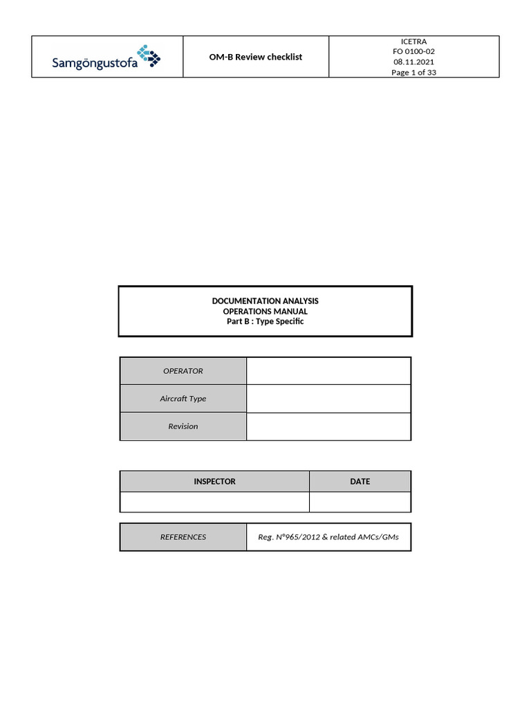 OM-B Operations Manual Review Checklist | PDF | Flight Attendant ...