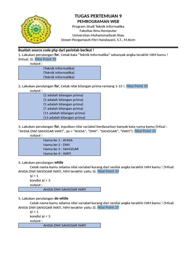 Ec4f9 Tugas Pertemuan 9 Perulangan | PDF