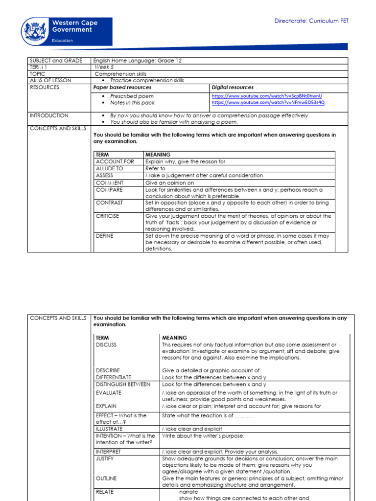 Grade 12 English Comprehension Skills Guide | PDF | Zoo | Reading ...