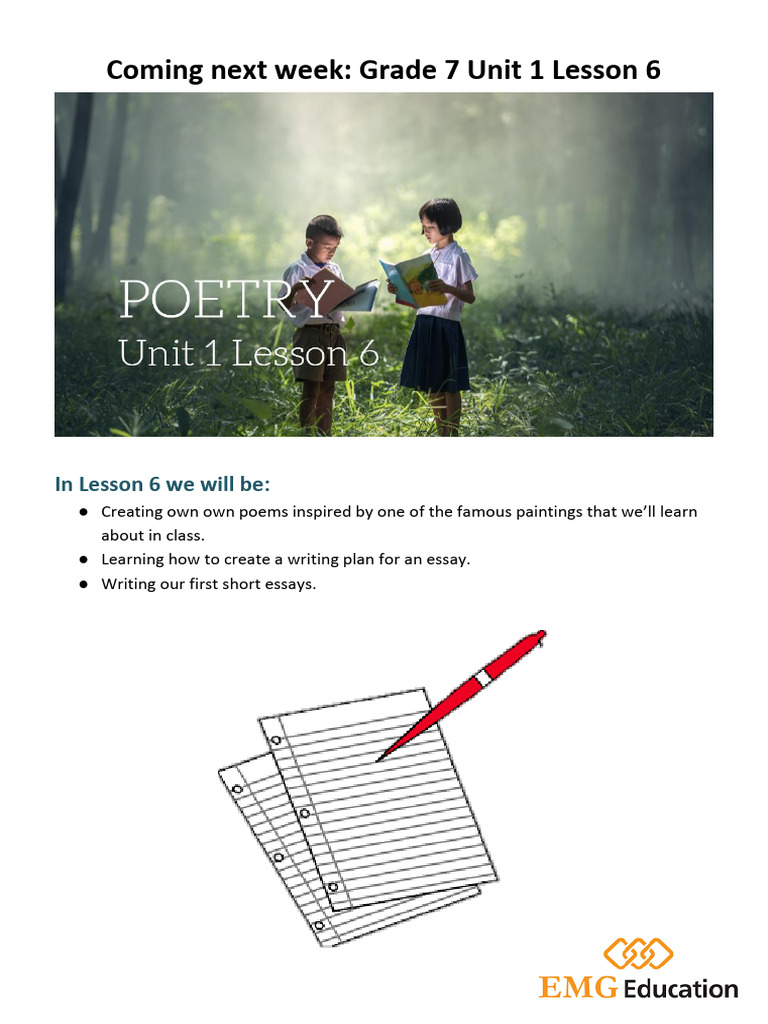 Coming Next - Grade 7 Unit 1 Lesson 6 | PDF