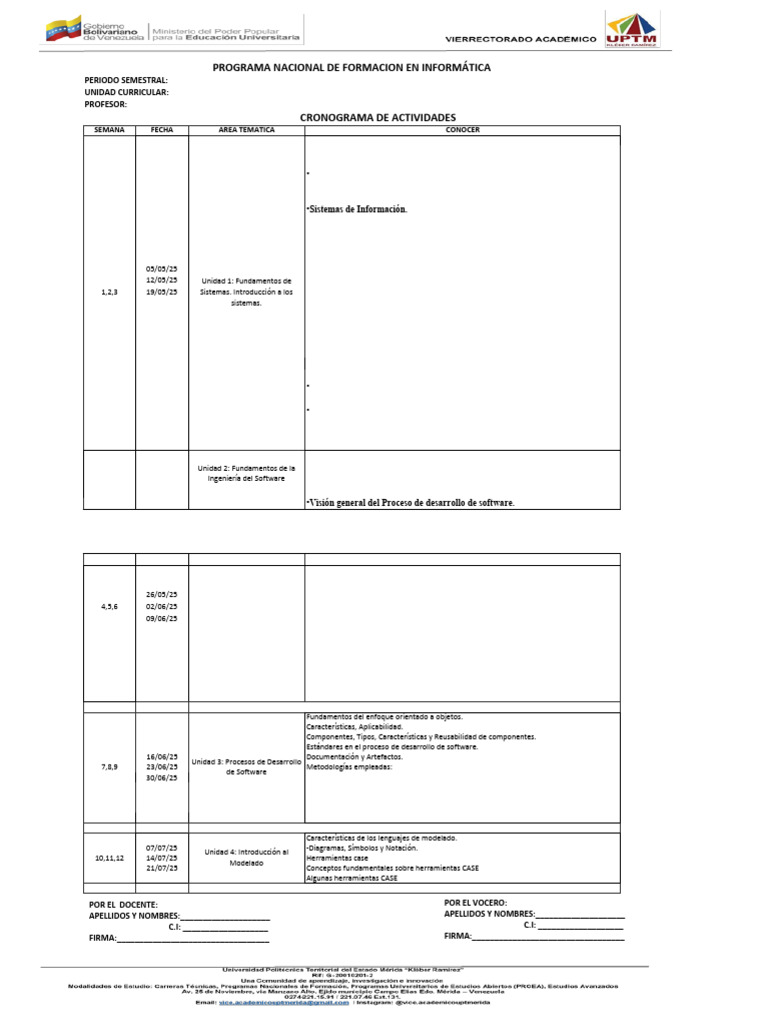 Cronograma de Ingeniería de Software B-2025 | PDF | Ingeniería de ...