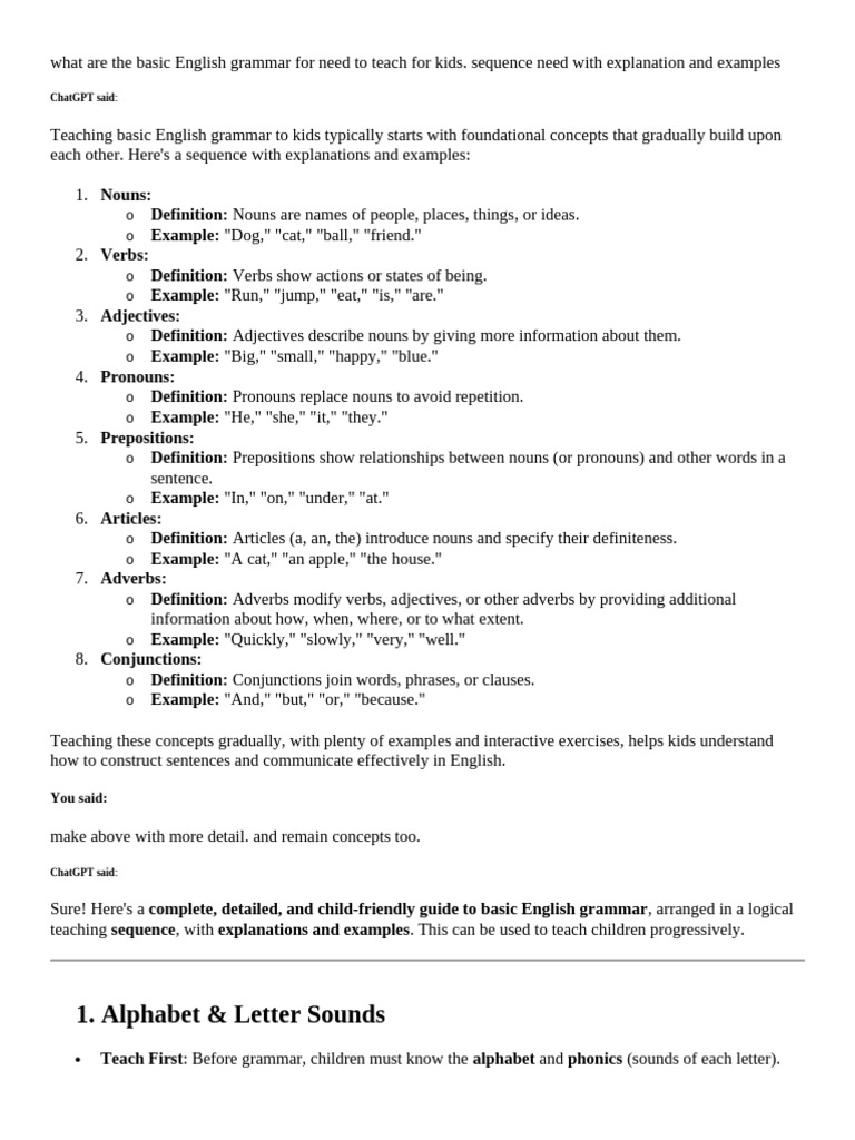 What Are The Basic English Grammar For Need To Teach For Kids | PDF ...