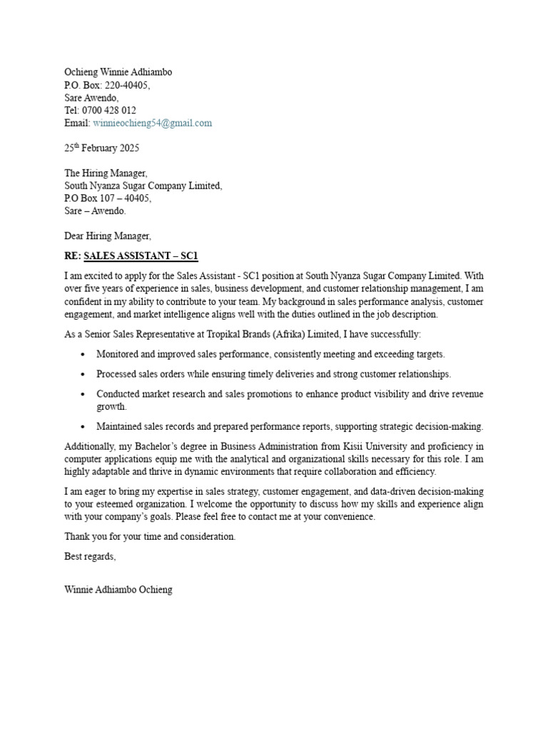 Application for Sales Assistant Position | PDF