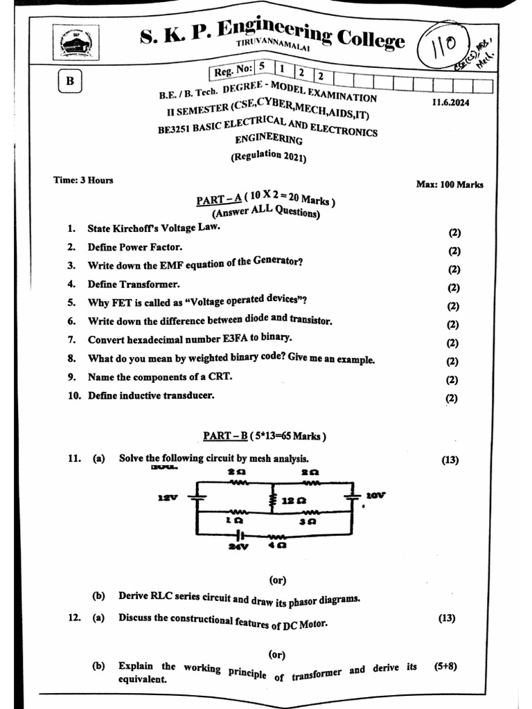 BEEE Model Question Paper | PDF