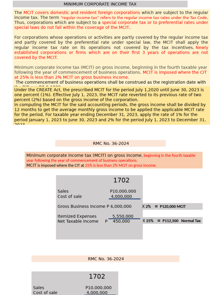 Module 11 MCIT 2% ON GROSS | PDF | Income Tax | Taxes