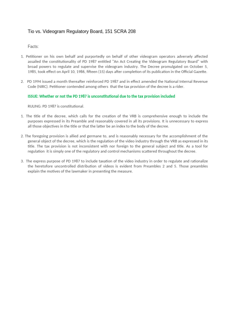 Tio vs. Videogram Regulatory Board Case | PDF