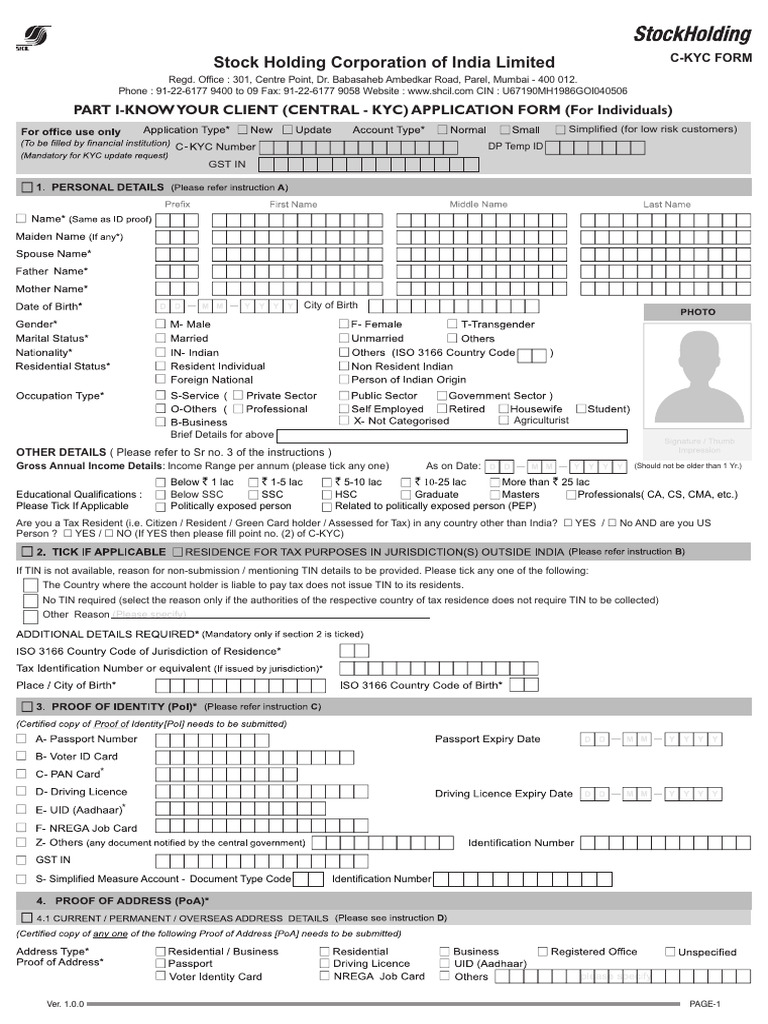 C-KYC Application Form Guidelines | PDF | Identity Document | Indemnity