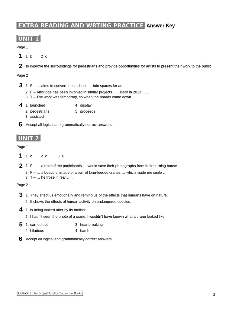 Extra Reading and Writing Practice Key | PDF