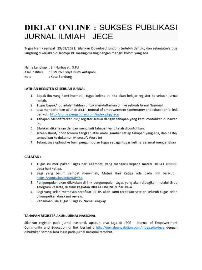 Panduan Register Jurnal JECE Online | PDF