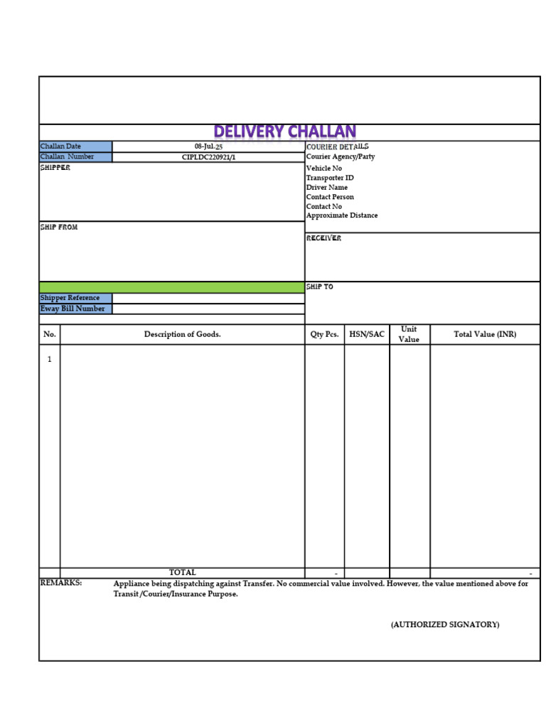 Courier Dispatch Document Template | PDF