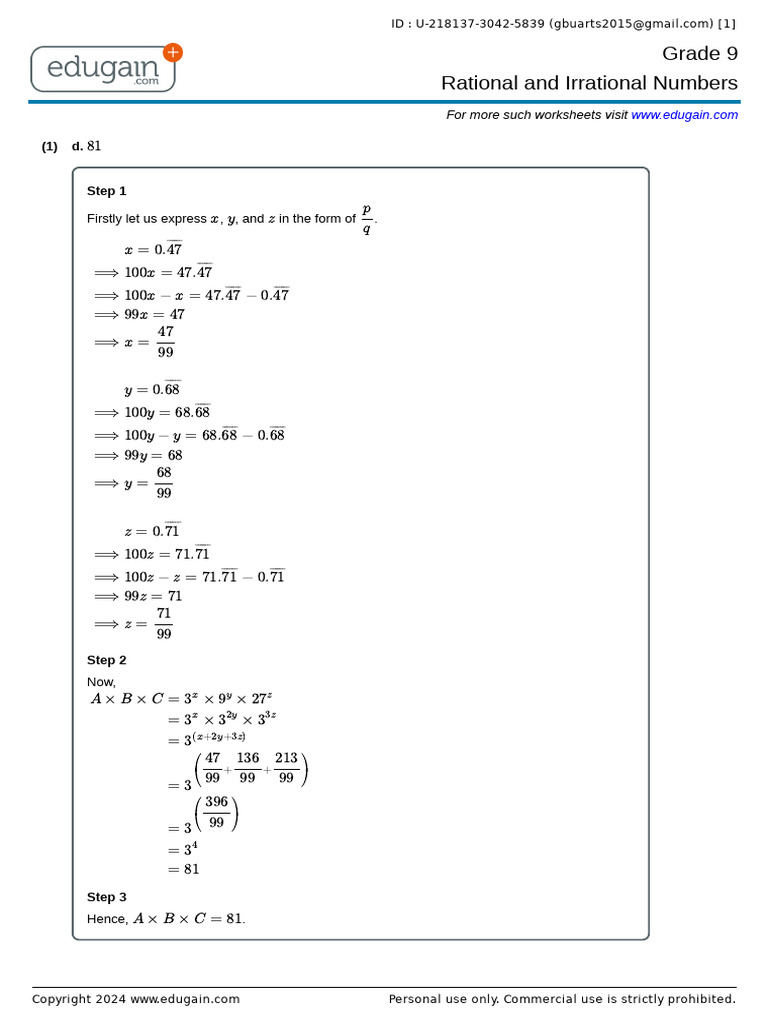 Grade 9 Rational and Irrational Numbers Worksheet | PDF | Numbers ...