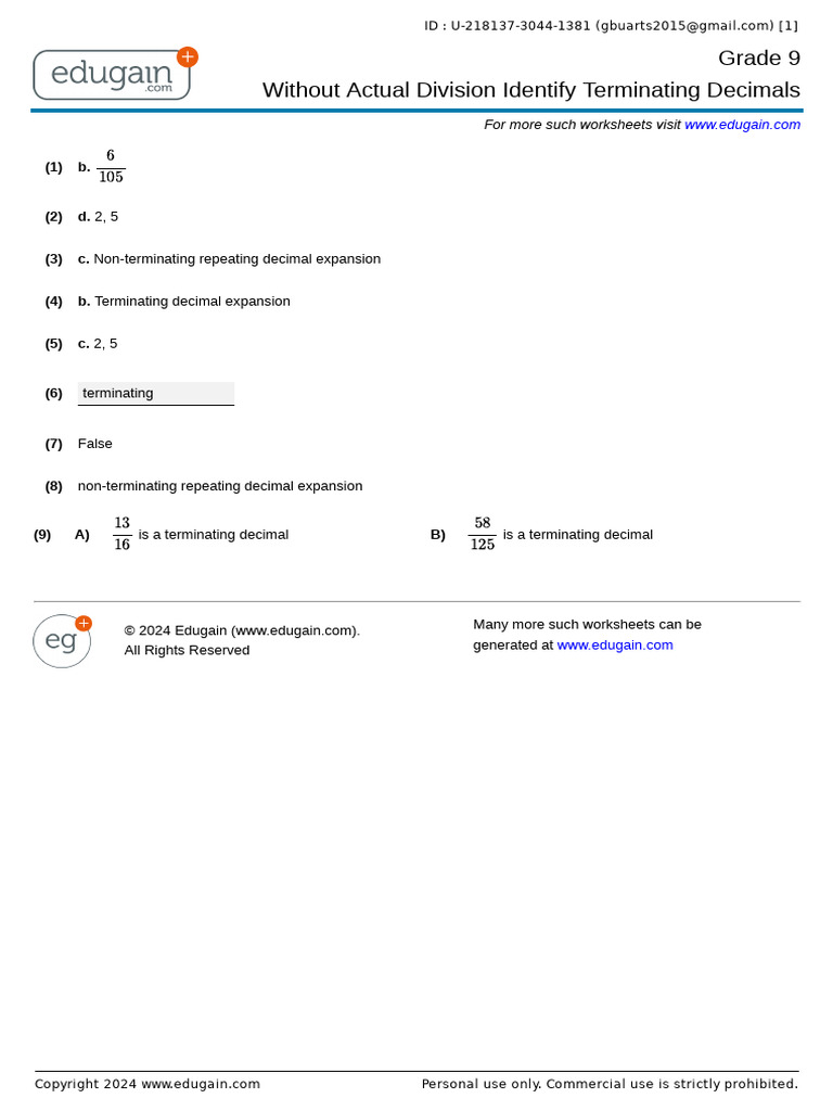 Identifying Terminating Decimals | PDF