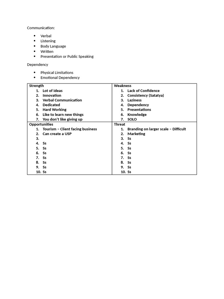 Communication Skills SWOT Analysis | PDF