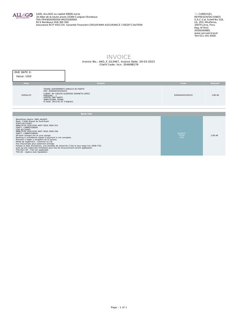 Invoice A4G - F - 013467 - 238.48 | PDF