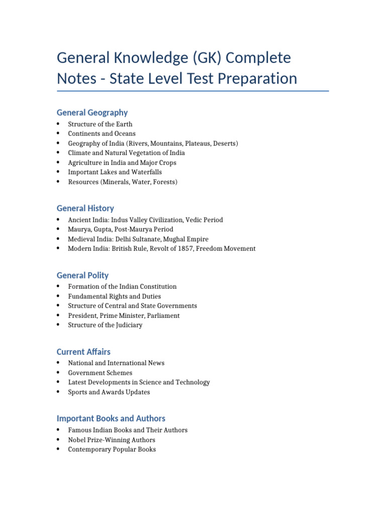 GK Notes for State Level Exams | PDF