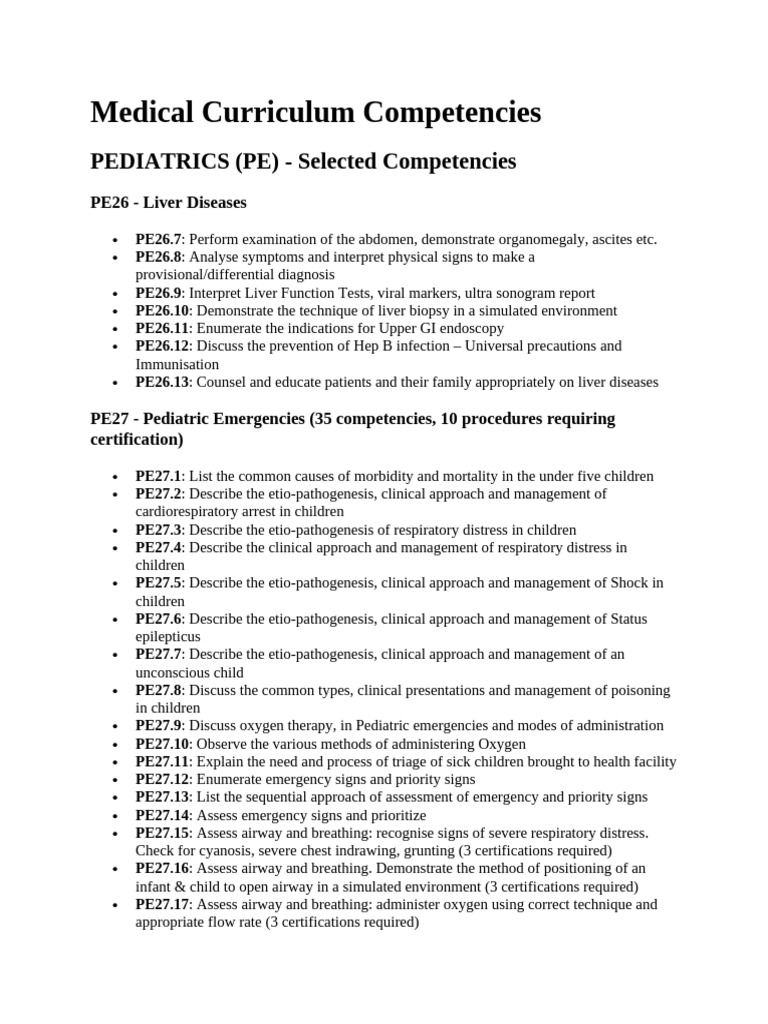 Peditrics Curriculum Competencies | PDF | Hepatitis | Cirrhosis