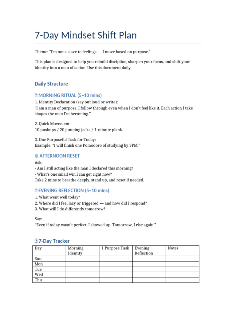 7-Day Mindset Shift Plan | PDF